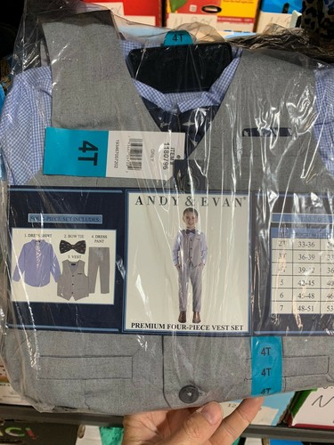 Andy & Evan Toddler Kids 4 Piece Suit Set Tie Wedding Outfit Vest Jacket NWT - Picture 19 of 20