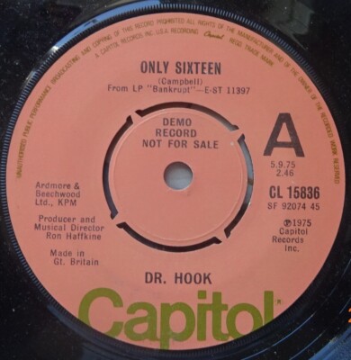 DR.HOOK--ONLY SIXTEEN--LEVITATE--DEMO--UK CAPITOL-1975-7'' VINYL 45-V/G+