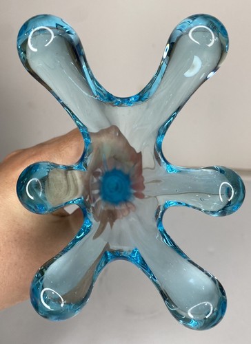 Vintage 6 Finger Kobaltblau Mundgeblasen Stretch Geschwungen Kunst Glas Vase Größe 11,5" - Bild 9 von 13