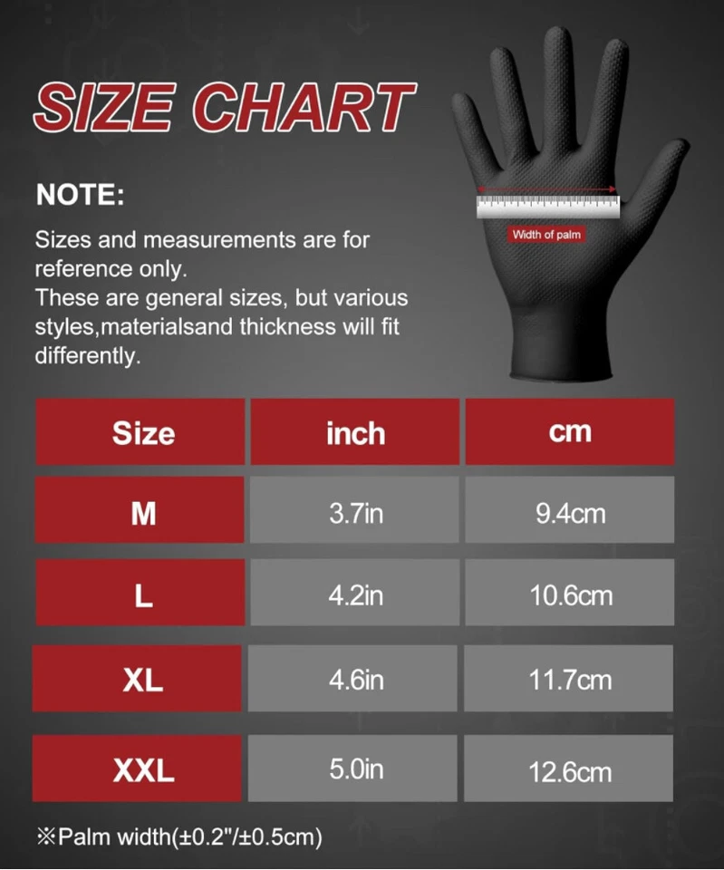 Guantes desechables de nitrilo negro de alta resistencia de 8 mil con textura de diamante elevado Foto 2 de 4