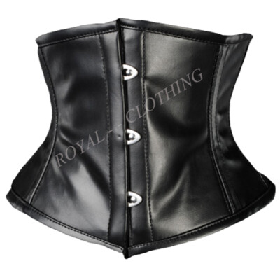 Steel Boned Faux Leather Short Extreme Waist Black Corset J-8209