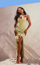 OLIVE TEXTURED COWL KNOT DETAIL MAXI DRESS SIZE 12 NEW WITH TAGS