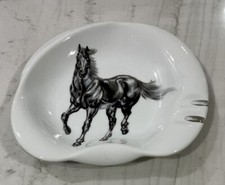 Vintage Black Stallion Horse White Porcelain Ashtray 8&rdquo; x 7.5&rdquo;