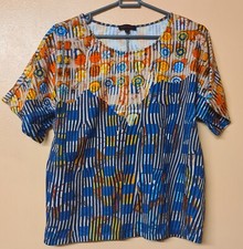 Aventures Des Toiles T Shirt Blue Stripe Art Print Stretch Short Sleeve Size 10