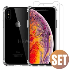 For iPhone 12 11 Pro Max XR 8 7 Plus Case Slim Clear Cover With Screen Protector