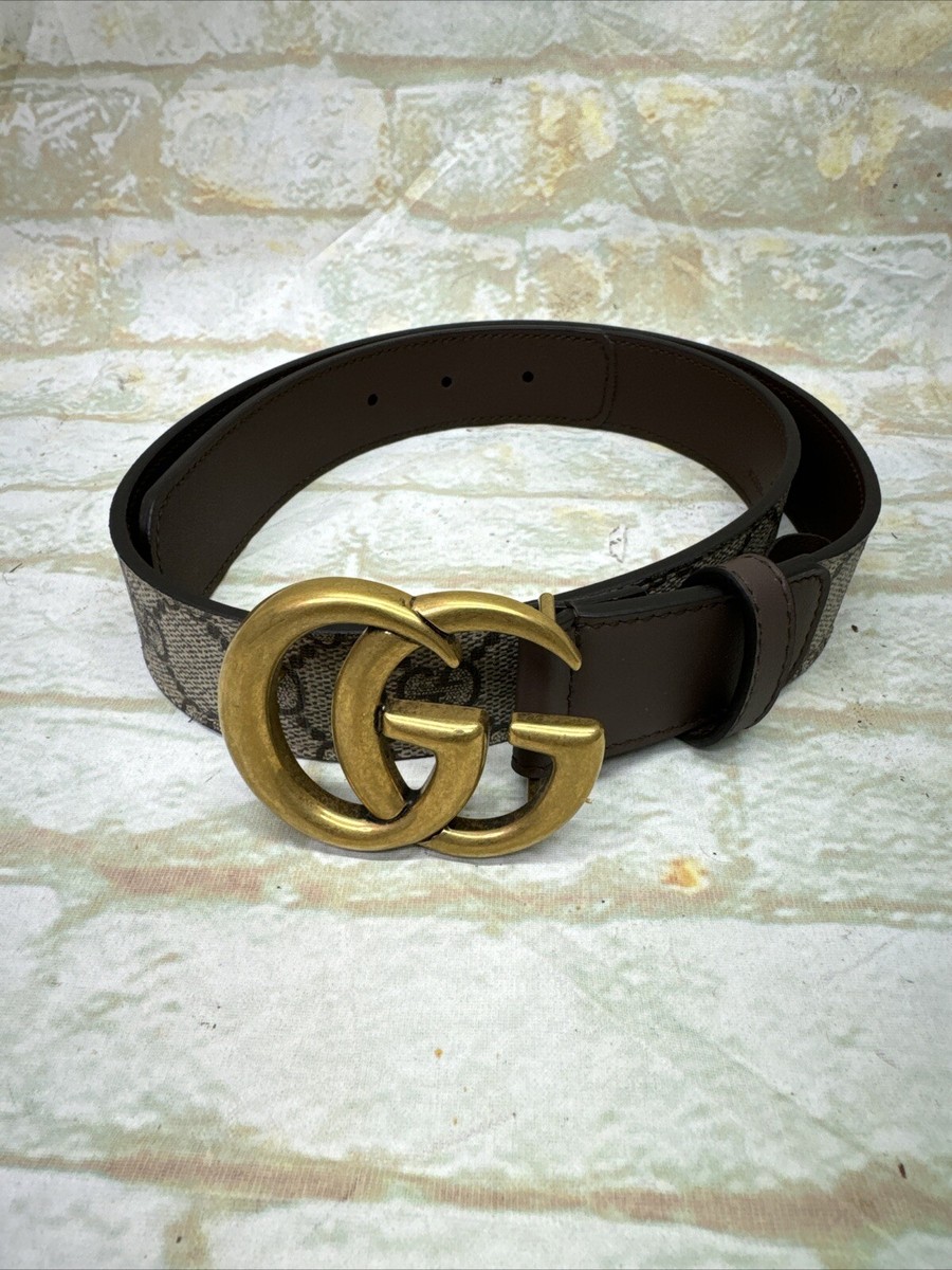 GUCCI GG Marmont Leather Canvas Monogram Thin Women's Belt Size 33