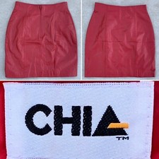 Vintage Chia Red Leather Mini Skirt 80s 1980s High Waisted Size 8 26 Inch Waist