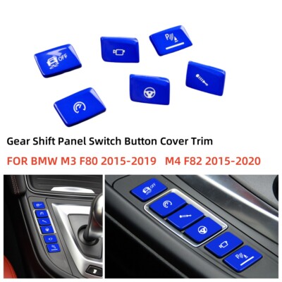 6PCS Blue Gear Shift Panel Switch Button Trim Cover Fits 2015-2019 M3 F80 M4 F82