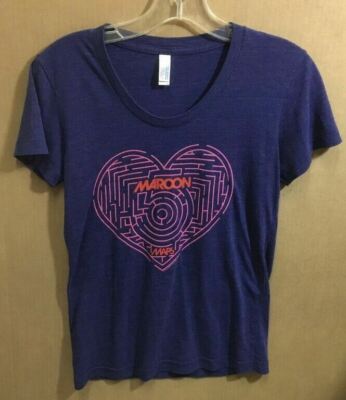 2015 MAROON 5 MAPS HEART MAZE T-SHIRT X-SMALL BLUE w/PINK MAZE HEART