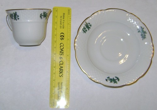 VA Portugal DEMITASSE PORCELAIN CUP & SAUCER Green Florals, Nice! FREE Shipping! - Picture 2 of 4