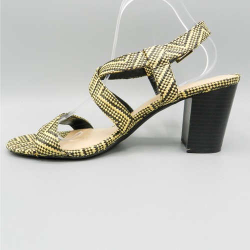 Kelly & Katie Woven Block Heel Sandals Sz 9.5 Beige Black Check Strappy Open Toe - Picture 6 of 13