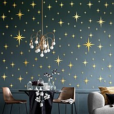84 Pcs Star Mirror Wall Decals 3D Acrylic Mirror Wall Stickers Gold Sliver St...