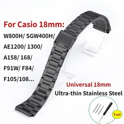 18mm Stainless Steel Metal Strap For Casio W800h AE1200 F91W A158