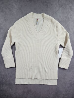 Athleta Shasta V-Neck Sweater Women's XXS Ivory Wool Blend Oversized Hi-Low NEW