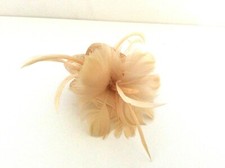 Women's Brown Fascinator Broche petals, pearls, feathers and tendrils Clip