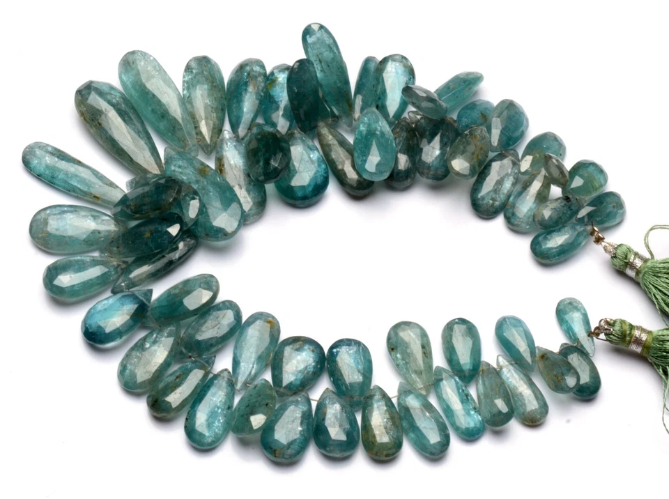 Rara gema aguamarina cianita facetada pera briolette 13x7 a 30x11 mm cuentas 10" hilo Foto 2 de 4