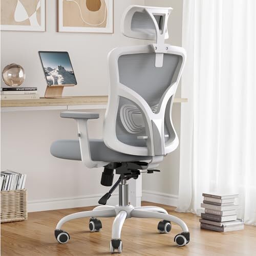 Ergonomic Office Chair, Desk Chair with 2'' Adjustable Lumbar Support, White-image