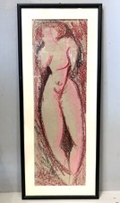 QUADRO ASTRATTO DISEGNO PASTELLO CERA Etoile 2000 L. Crepaldi NUDO DONNA FIGURA