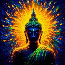 Digital Image Picture Photo Wallpaper Background Desktop AI Art Neon Buddha 02