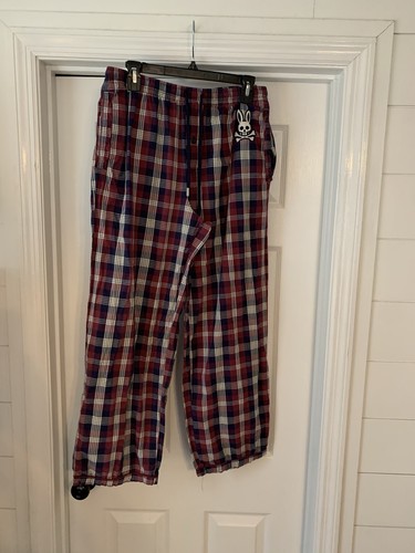 Psycho Bunny Mens Plaid Pajama Pants Size Large Red White Blue Lightweight Loung