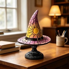 Gothic Witch Hat Night Light, USB Purple Lamp for Bedroom, Living Room, Office