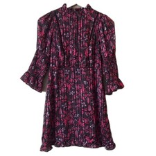 Urban Outfitters Missy Mock Neck Mini Dress In Metallic Floral Pink Purple Sz S