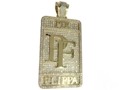 3Ct Round Cut Real Moissanite Customized Dog Tag Pendant 14K Yellow Gold Plated