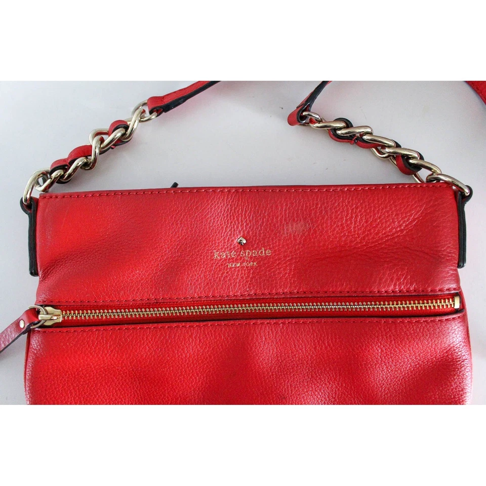 Kate Spade 斜挎包红色皮革金色五金链细节拉链上衣 — 第 3/4 张图片
