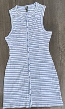 Wild Fable Blue White Striped Ribbed Button Tank Dress Small