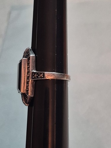 Anillo Vintage Judith Jack Estilo Art Deco Esterlina Negro Ónix Marcasita Talla 8.75 - Imagen 11 de 16