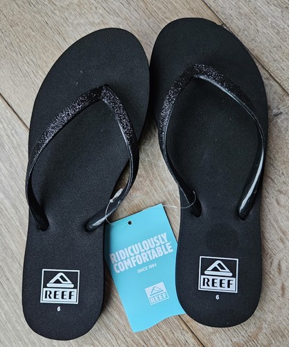 Reef Cushion Stargazer Damen-Sandalen Glitzer schwarz Riemen-Flip-Flops Größe 6 NEU - Bild 2 von 7