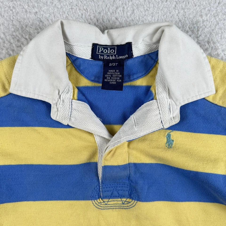 Винтажная рубашка Polo Ralph Lauren для мальчиков 3T желтая синяя полоса регби с длинным рукавом хлопок - Изображение 3 из 4