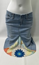 Vintage 90s Express Low Rise Denim Midi Skirt Floral Silk Size 3/4