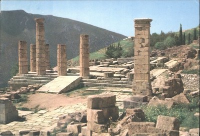 Vintage Delphi Postkarte Ansicht des Apollon Tempels Griechenland topographisch HERA Gallias