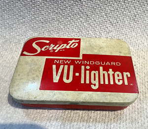 Vintage Tin Scripto New Windguard VU-Lighter Metal Tin Case Box Printed in USA