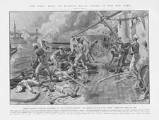 RUSSO-JAPANESE WAR Sinking of The Russian Ship 'Rurik' - Antique Print 1904