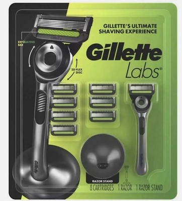 Gillette Labs 1 Razor with Dock + 8 Cartridges Metal Handle  ~ NEW