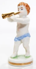 MULLER VOLKSTEDT Dresden Hand Painted Musician Trumpet Player Porcelain Figurine