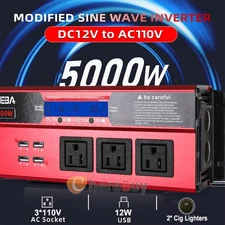 5000W Car Power Inverter DC 12V to AC 110V Converter Inverter USB Fast Charging