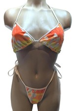 Bodyzone Y2K Scrunch butt dancer RAVE bikini side ties Orange Floral QT Pie