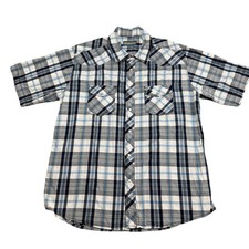 Cody James Mens XL Blue White Plaid Short Sleeve Western Pearl Snap Front Shirt
