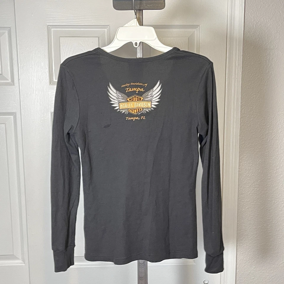 Harley Davidson Vintage Long Sleeve Thermal Shirt Women Affliction Waffle Y2K - Image 2 of 4