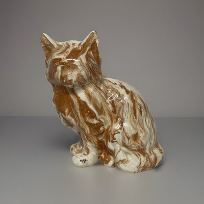 Creamsicle Orange Cat Figurine Lg 5 1/2  Tennessee Clay Pottery Lg 80s Vintage