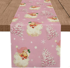 Christmas Table Runner with Santa, Tree  Snowflake, 13x72 Inch Decor