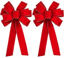 2 Pcs Large Christmas Bow-30.7" x 30.7 x 10.6 Inch 2pcs-red With Gold Egde