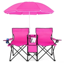Portable Folding Picnic Double Chair W/Umbrella Table Cooler Beach Camping Chair