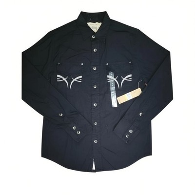 DKNY Jeans Shirt Mens M Medium Black Embroidered Rock & Roll Night Biker NWT