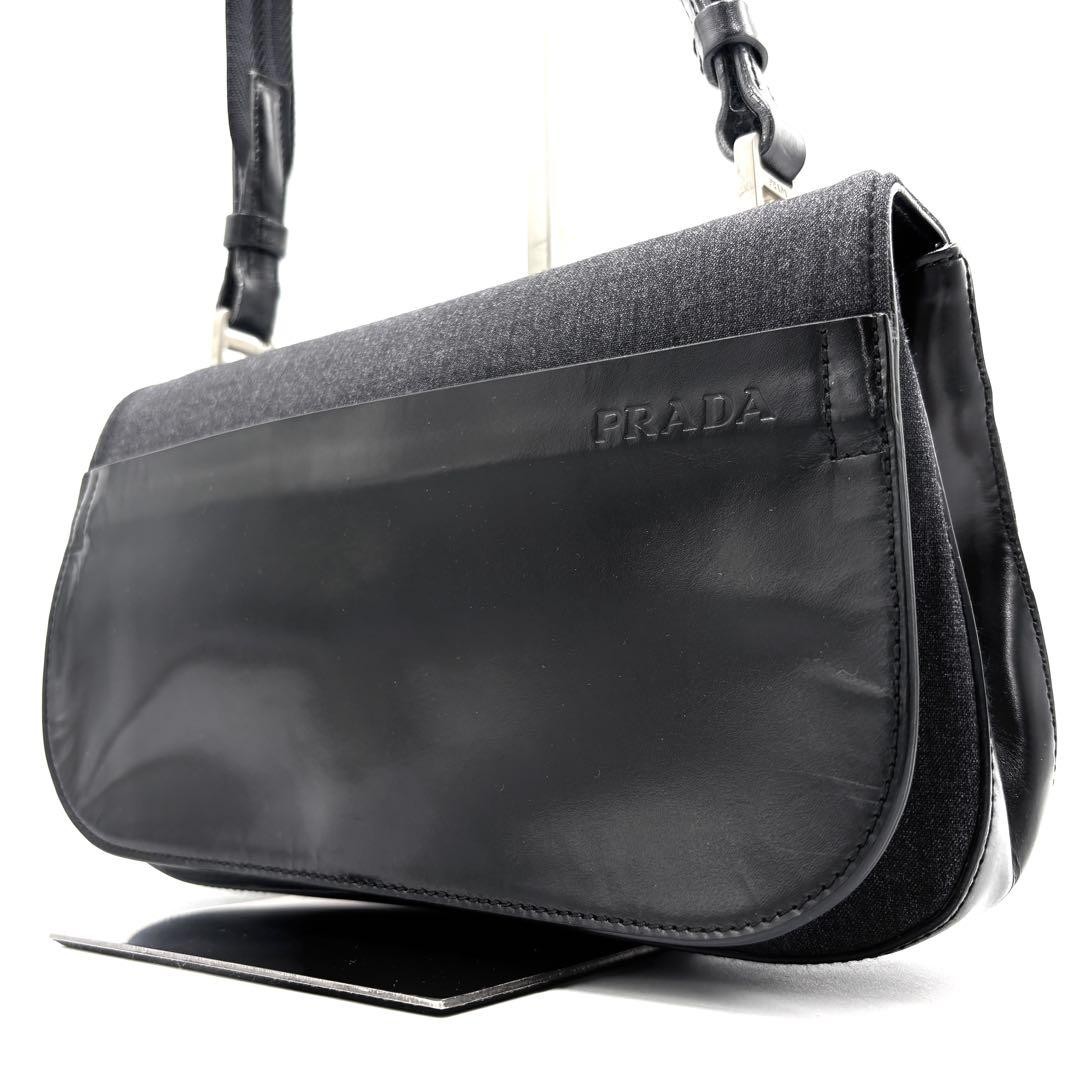 Prada Black One Shoulder Bag with Logo and White Tag Flap