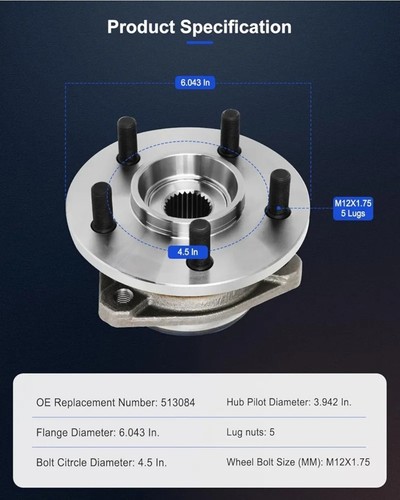 513084 Front Wheel Hub Bearing Assembly 5 Lugs w/ABS for Jeep 1989-2001 2 Pieces - Picture 4 of 7