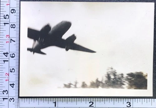 WW2 Era Bomber Transport Plane Flying Overhead Aviation BW Photo Snapshot